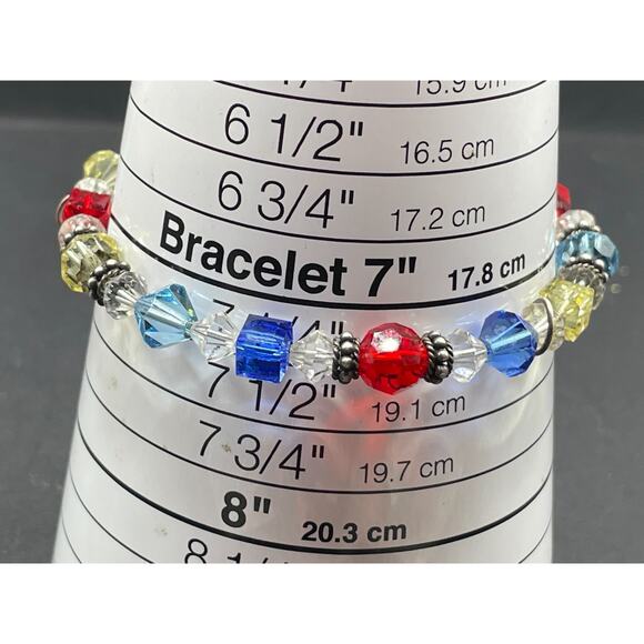Vtg Sterling Silver 925 Crystal Multicolored Beaded Bracelet Sz 7 1/4" - Picture 7 of 7